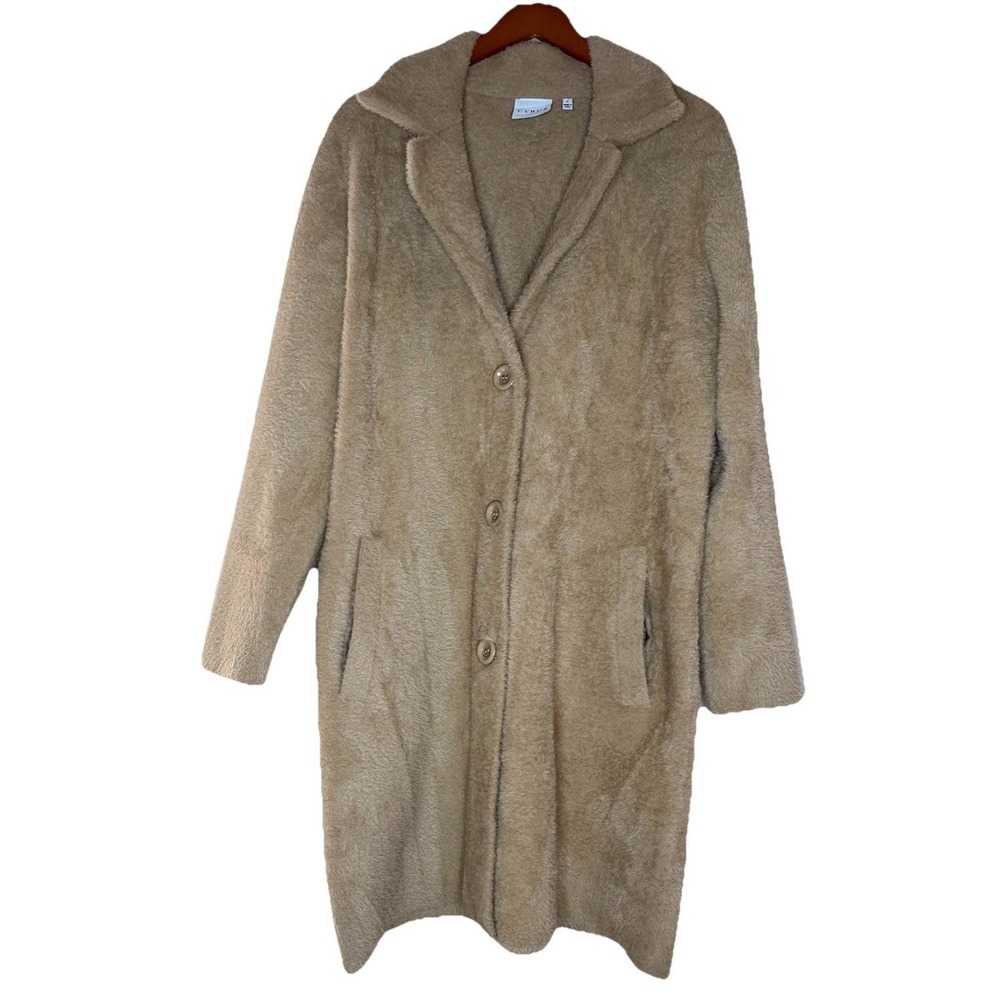 Cyrus Beige Warm Cozy‎ & Luxurious Faux Mohair Fur Long Coat Women Large/XL